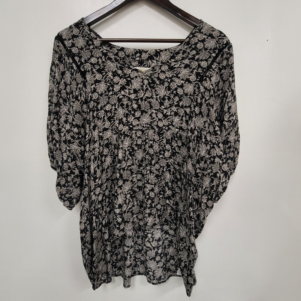 Maeve Anthropologie Womens Puff Sleeve Crochet Beth Top Size M Black Floral